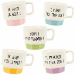 Coffret 5 Tasses à Café Semaine -Cadeau boutique coffret 5 tasses a cafe semaine lundi mardi mercredi jeudi vendredi 2