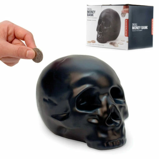 KIKKERLAND Tirelire Crâne Noir -Cadeau boutique tirelire crane noir